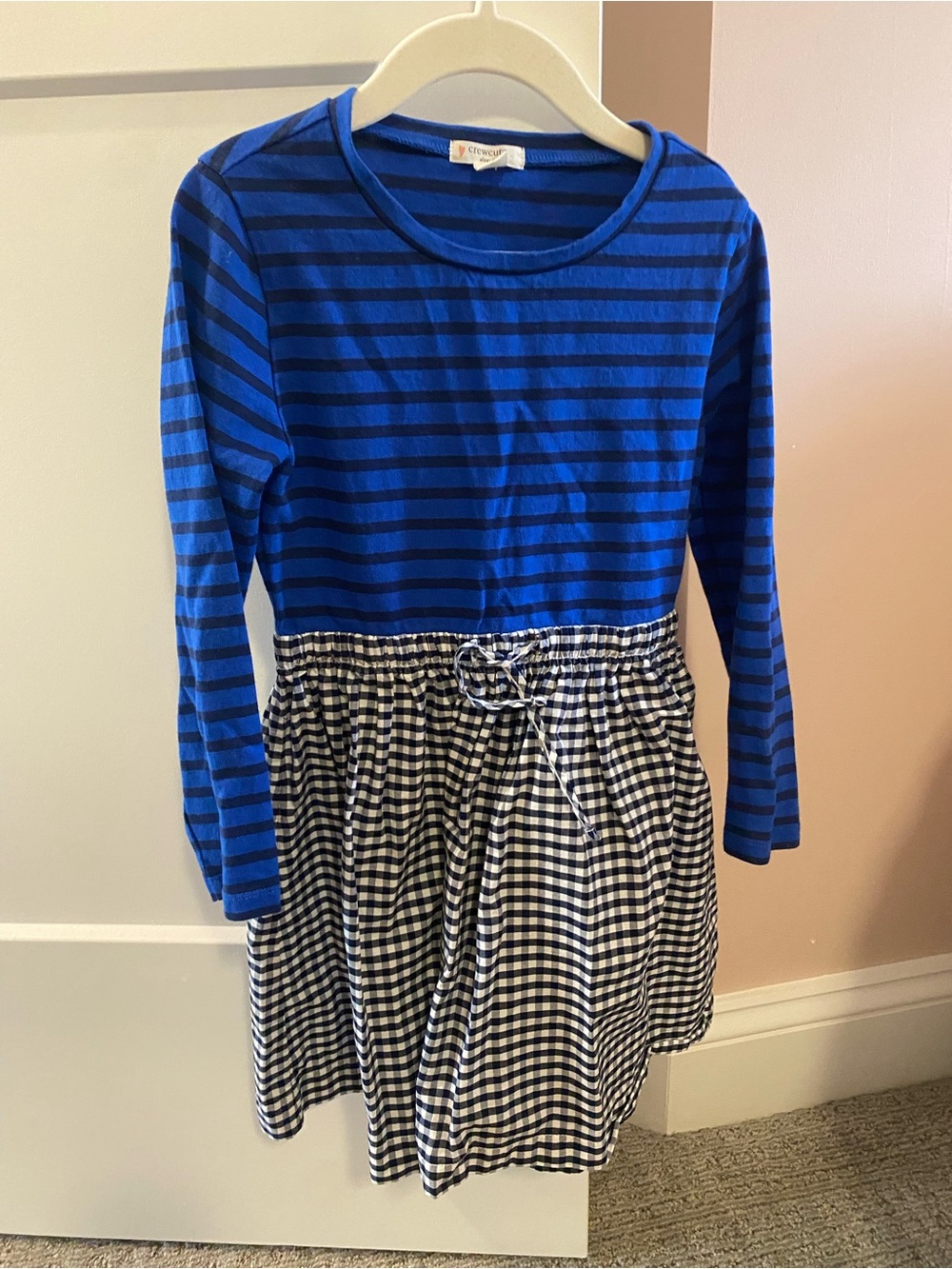 Crewcut Blue Striped & Black-White Gingham Girls' Dress - size 6